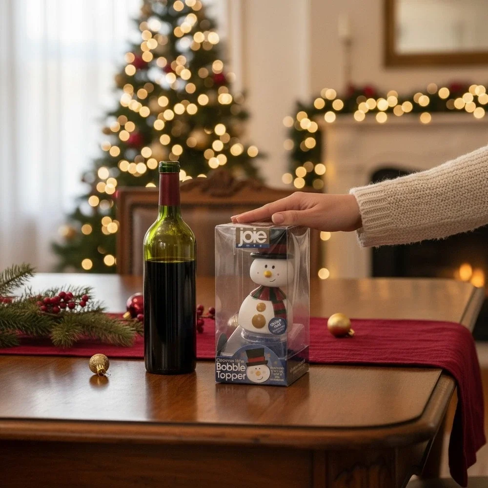 Joie Christmas Wine Bobble Topper Snowman White NWT Holiday Barware